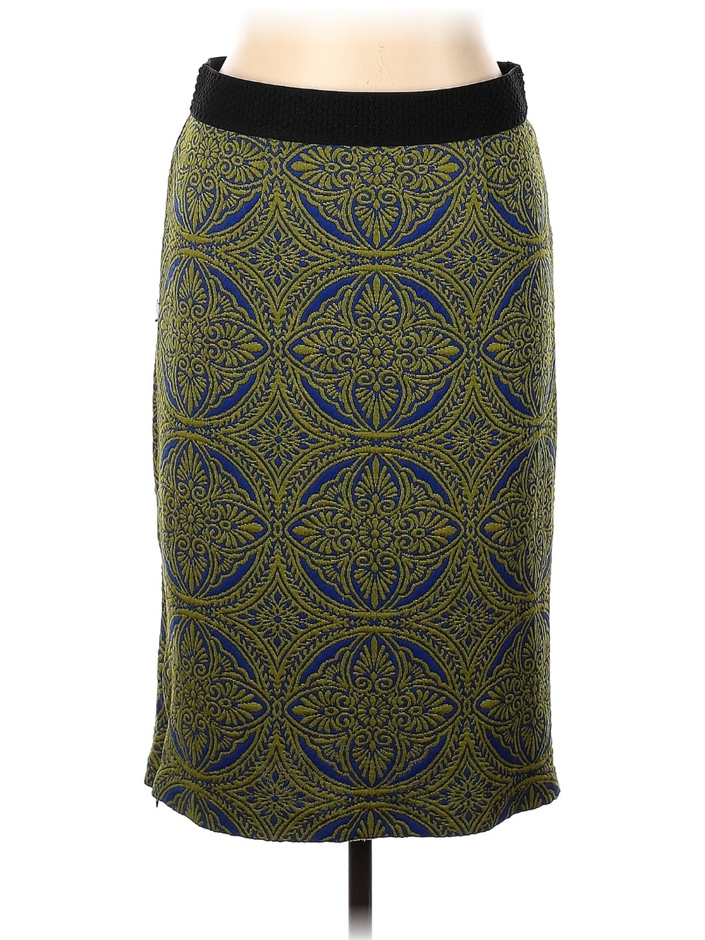 Maeve Olive & Navy Jacquard Pencil Skirt